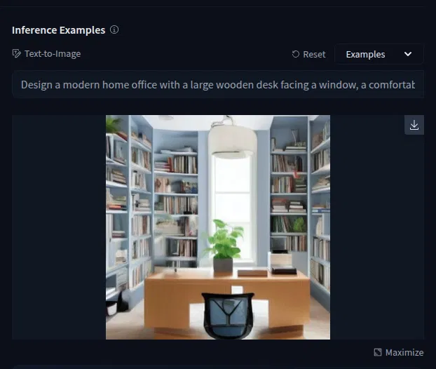 AI-generated modern home office interior design from a text prompt