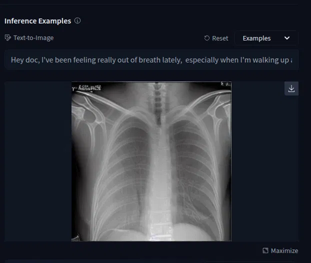 Text-to-image interface generating an X-ray image from a symptom description prompt